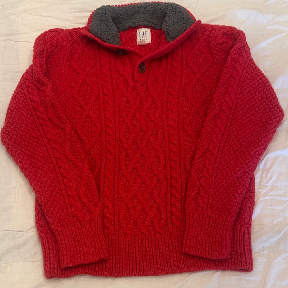 Boys Red GAP Cable Knit Sweater